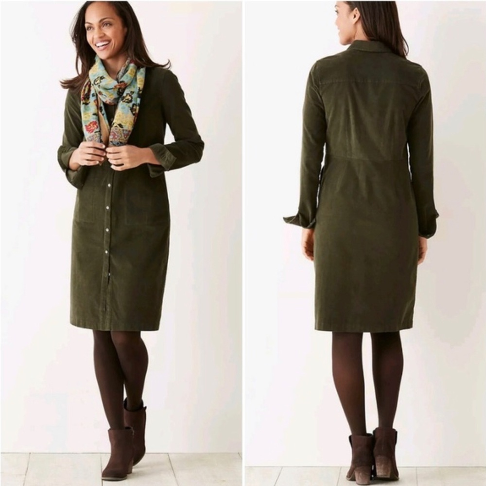 J. Jill Corduroy Olive Long Sleeve Dress
